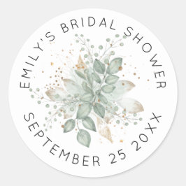 水彩の葉セージブライダルシャワー名日付C ラウンドシール