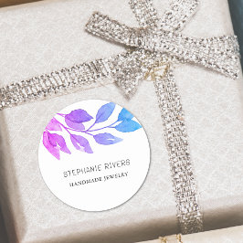 水彩の葉パープルジュエリー ラウンドシール