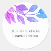 水彩の葉パープルジュエリー ラウンドシール (正面)