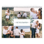 水彩の葉ファミリー写真コラージュ&モノグラム カレンダー (カバー)