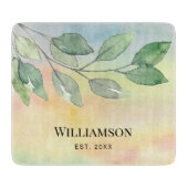 水彩の葉ファミリ名 カッティングボード (正面)