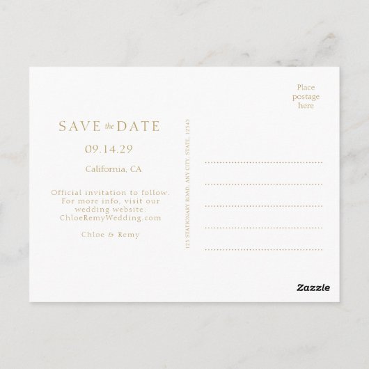 水彩の葉フォトウェディング日付を保存 ポストカード (裏面)