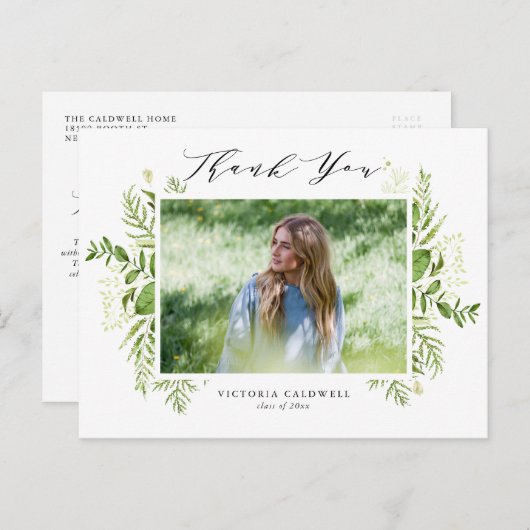 水彩の葉写真卒業ありがとう ポストカード (正面/裏面)