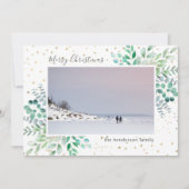 水彩の葉星写真メリークリスマス シーズンカード (正面)