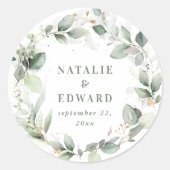 水彩の葉結婚式の引き出物 ラウンドシール (正面)