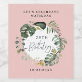 水彩の葉30歳の誕生日パーティー ワインラベル (シングルラベル)