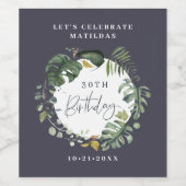 水彩の葉30歳の誕生日パーティー ワインラベル (シングルラベル)