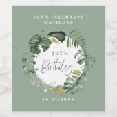 水彩の葉30歳の誕生日パーティー ワインラベル (シングルラベル)