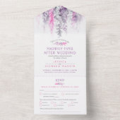 水彩の葉　インディゴピンクのウェディングアフターパーティー オールインワン招待状 (内側)