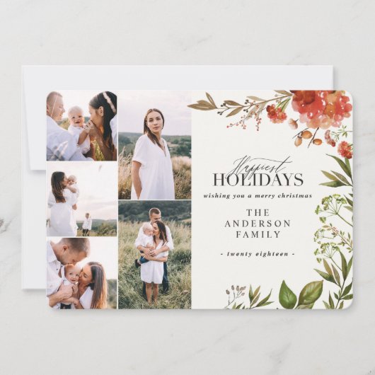 水彩の葉、写真数々のクリスマス シーズンカード (正面)