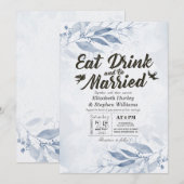 水彩の葉 EAT Drink & Be Married ウェディング 招待状 (正面/裏面)