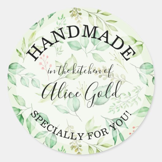 水彩の葉 HANDMADE 特製 | 缶詰ギフト ラウンドシール (正面)