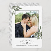 水彩の葉 Save The Date 2 枚の写真 セーブザデート (正面/裏面)