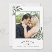 水彩の葉 Save The Date 2 枚の写真 セーブザデート (正面)