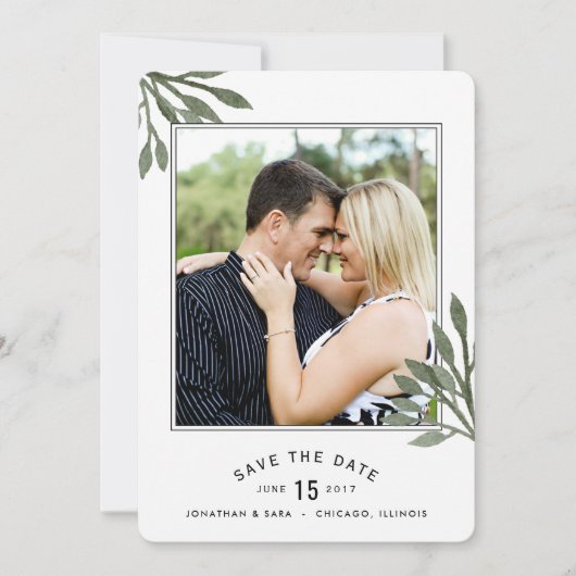 水彩の葉 Save The Date 2 枚の写真 セーブザデート (正面)