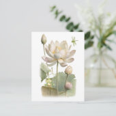 水彩の蓮の花、 カエルとトンボ ポストカード (スタンド正面)