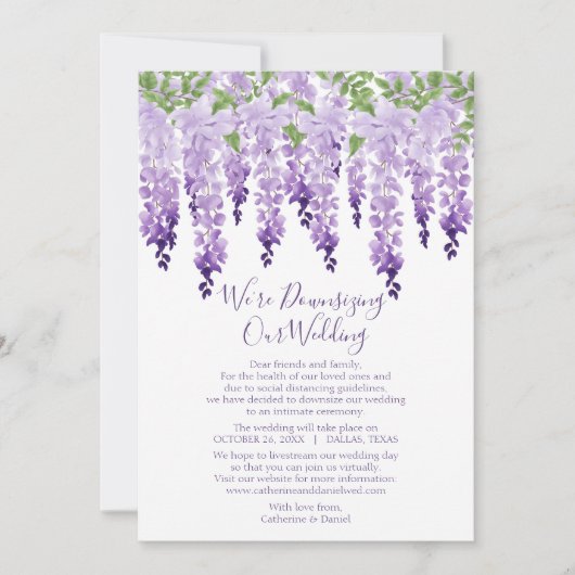 水彩の藤のサイズを小さく結婚する シーズンカード (正面)