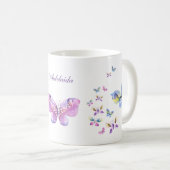 水彩の蝶々アートとお名前 コーヒーマグカップ (正面右)