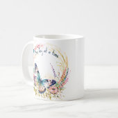 水彩の蝶と花のカスタムデザイン コーヒーマグカップ (正面左)
