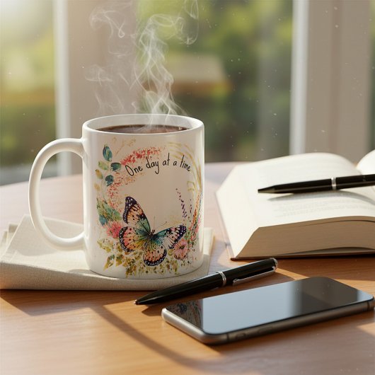 水彩の蝶と花のカスタムデザイン コーヒーマグカップ