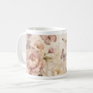 水彩の蝶と花柄のマグカップ コーヒーマグカップ