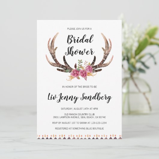 水彩の角 ボヘミアンティック カントリー ウェディング シャワー 招待状 (スタンド正面)