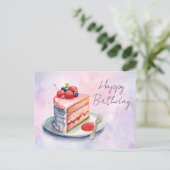 水彩の誕生日ケーキのグリーティングカード ポストカード (スタンド正面)
