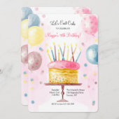 水彩の誕生日ケーキ招待状 招待状 (正面/裏面)