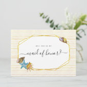 水彩の貝殻があなたをウェディングパーティーの仲間にしてくれる？ 招待状 (スタンド正面)