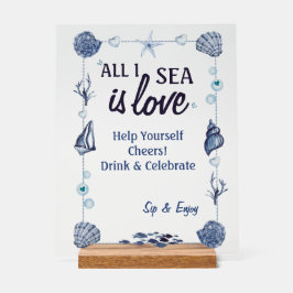 水彩の貝殻が可愛い"All I Sea Is Love"ブライダルシャワー アクリルサイン