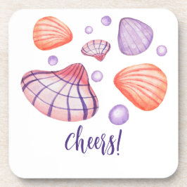 水彩の貝殻 ハード プラスチック コースター