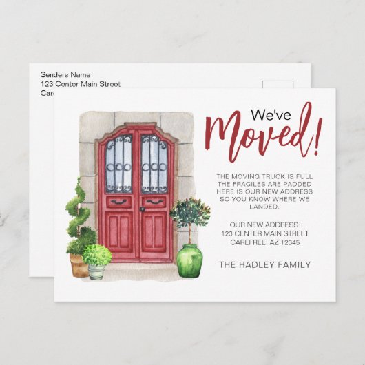 水彩の赤いドアにお引っ越ししました 案内ポストカード (正面/裏面)