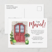 水彩の赤いドア引越しのお知らせ 案内ポストカード (正面/裏面)