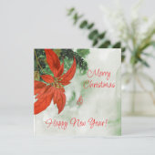 水彩の赤いポインセチア　楽しいクリスマスを！ シーズンカード (スタンド正面)