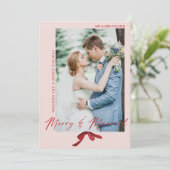 水彩の赤いリボン ハッピーな結婚祝いのカード シーズンカード (スタンド正面)