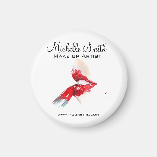 水彩の赤い唇と口紅のメイクアップ ブランディング マグネット (正面)