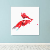 水彩の赤い唇と口紅の女性アート キャンバスプリント (インサイチュ (ウッドフロア))