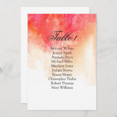 水彩の赤い結婚式の座席表。コーラルプラン 招待状 (正面/裏面)