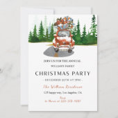 水彩の赤い車とギフトのクリスマスパーティー 招待状 (正面)