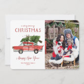 水彩の赤い車|クリスマスホリデーフォトカード 招待状 (正面)