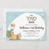 水彩の赤ちゃんキリン サファリ動物の誕生日 招待状 (正面)