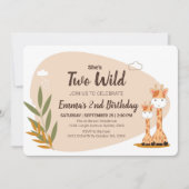 水彩の赤ちゃんキリン サファリ動物の誕生日 招待状 (正面)