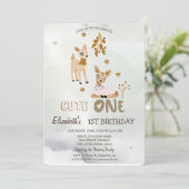 水彩の赤ちゃん鹿グリーン1歳の招待状 招待状 (スタンド正面)