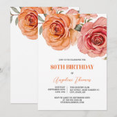 水彩の赤とオレンジのバラの花の誕生日 招待状 (正面/裏面)