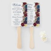 水彩の赤とネイビー冬の花のウェディング ハンドファン (正面&裏面)