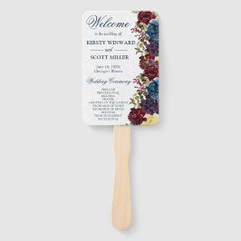 水彩の赤とネイビー冬の花のウェディング ハンドファン