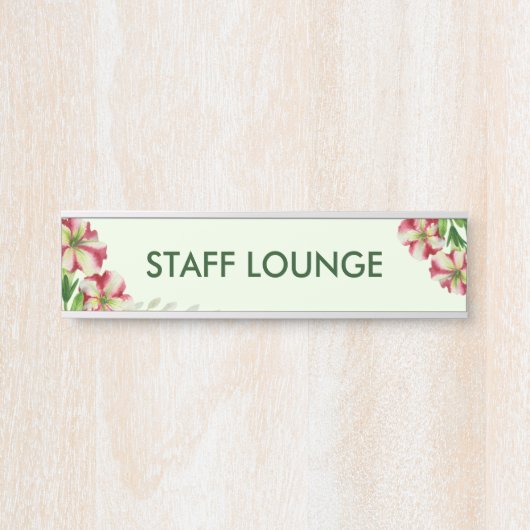 水彩の赤とピンクの花のライトグリーン サインプレート (正面)