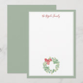 水彩の赤と緑のクリスマスリース ノートカード (正面/裏面)