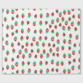 水彩の赤と緑の鮮やかなイチゴ柄 ラッピングペーパー (フラット)