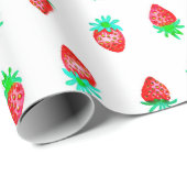 水彩の赤と緑の鮮やかなイチゴ柄 ラッピングペーパー (ロールコーナー)